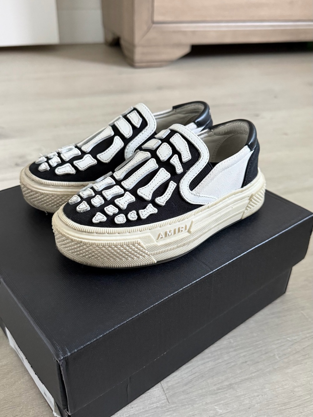 AMIRI Black Slip-On Sneakers with White Accent